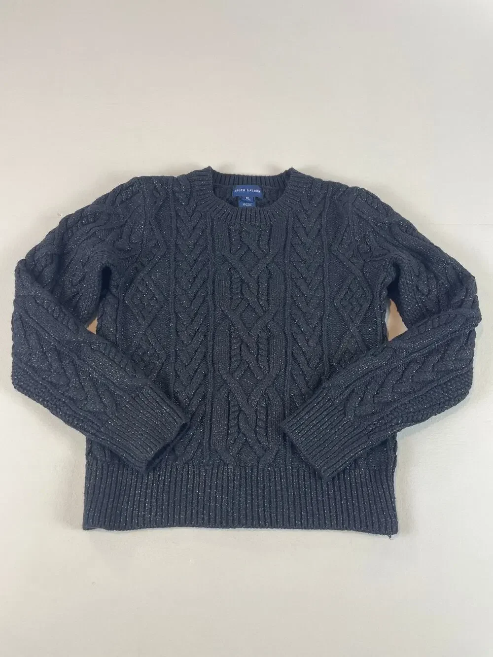 Ralph Lauren Girls Black Knit Sweater Size M (8–10) Crew Neck Classic Casual